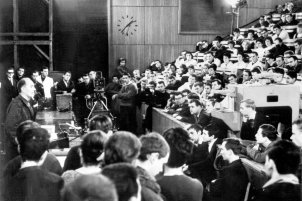 Robert Havemann during his last lecture at the East Berlin Humboldt University, 17 January 1964